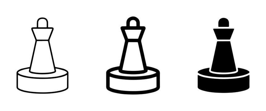 Chess Pawn Icons, Vector Set: Black and White Line Art, Silhouette Graphics for Strategy and Game Design