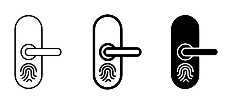 Smart Door Lock Icons, Biometric Fingerprint Scanner Handle Set, Modern Security Technology Vector Graphics