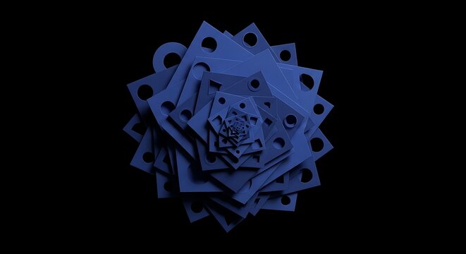 Abstract Blue Geometric Spiral Form Centered on Black Background