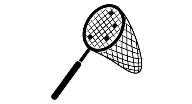 Minimal black silhouette icon, simple flat vector, bold black shape, no, no shading butterfly net or fishing net icon on a, flat icon style