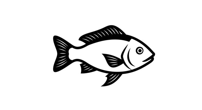 Black and white fish vector icon on white background