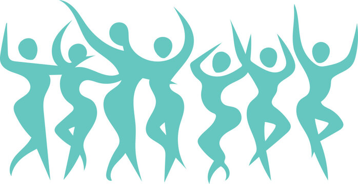 Abstract people silhouettes in a vector illustration set featuring a dancing man and woman group for a fitness party or disco fashion icon design