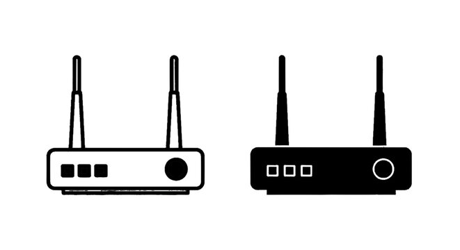 Minimal black silhouette icon, simple flat vector, bold black shape, no, no shading wireless router icons set, internet network device, wifi connection vector on a, flat icon style