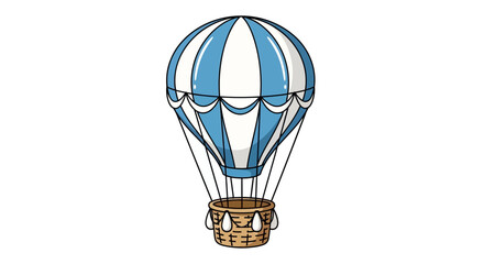 Naklejka premium Blue and White Striped Hot Air Balloon with Wicker Basket