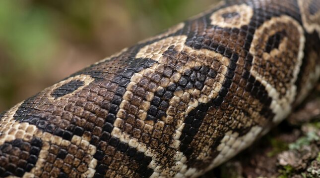 Close-up of ball python snake skin scales and pattern