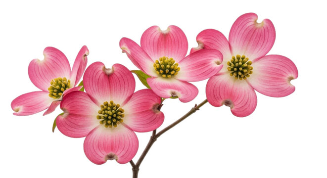 Minimal black silhouette icon, simple flat vector, bold black shape, no, no shading beautiful pink dogwood flowers on a branch on a, flat icon style
