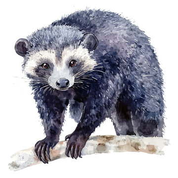 Binturong, watercolor painting vector, isolated on a white background.