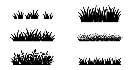 Grass Clumps Vector Icons, Silhouette Elements for Nature Scenes, Organic Ground Cover © ZARA