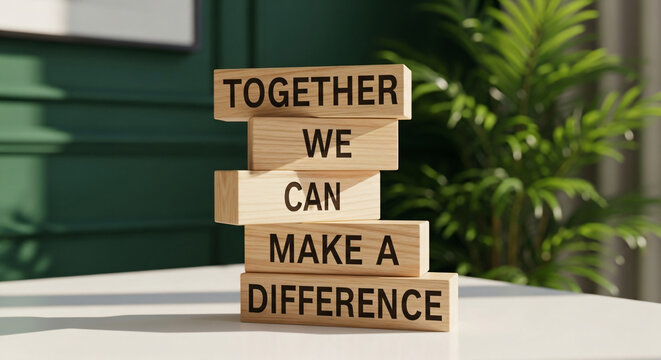 Wooden Blocks Stack Together We Can Make A Difference Motivation