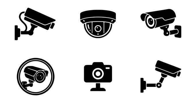 Security Camera Icons, Surveillance Equipment Vector Set, CCTV Technology Symbols