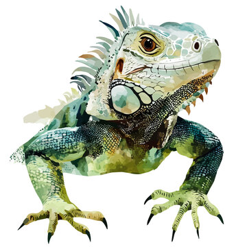Iguana, watercolor painting vector, isolated on a white background.