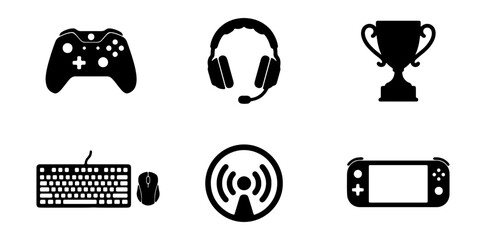 Gaming Icons Set: Controller, Keyboard, Mouse, Headphones, Trophy, Console, Wi-Fi © MIM