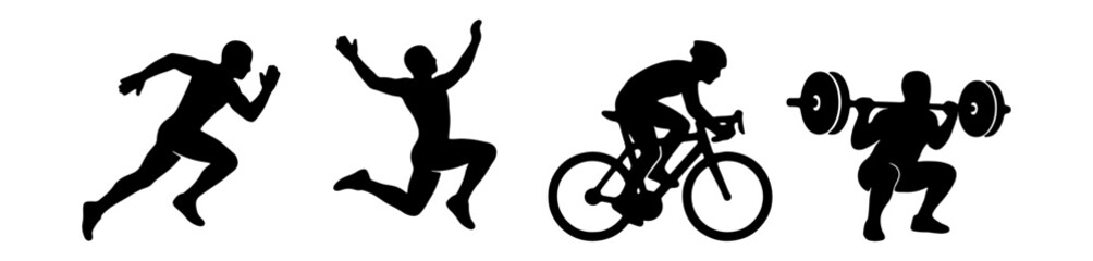 Obraz premium Sports Icons: Running, Jumping, Cycling, Weightlifting Silhouettes for Fitness
