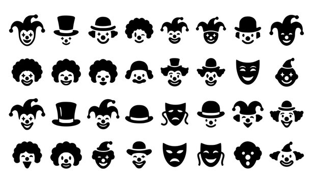 Circus Character Silhouette Vector Set Carnival Branding Abstract Face Icons Collection