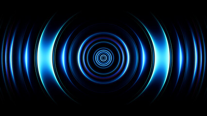 Fototapeta na wymiar Blue neon singularity forming deep abstract circular vortex in dark space for technology concept. Glowing curved 3d lines spiral inward creating sense of motion and infinity for innovation visuals