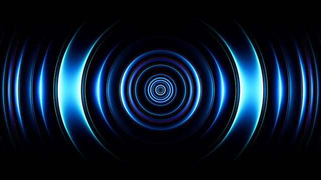 Blue neon singularity forming deep abstract circular vortex in dark space for technology concept. Glowing curved 3d lines spiral inward creating sense of motion and infinity for innovation visuals