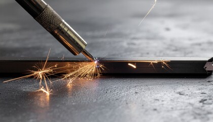 Naklejka premium Close-up of a welding torch creating sparks on metal.