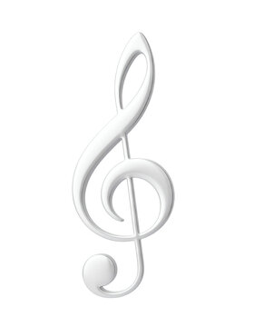 Detailed three dimensional illustration of a shiny white metallic or silver musical treble clef symbol rendered with soft highlights&nbsp;
