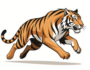 Obraz premium A dynamic cartoon illustration of a powerful tiger running with its striped orange and black fur, showcasing its agility and strength. Tiger vector illustration.