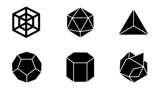 Geometric Shapes Vector Icons: Platonic Solids, Polyhedra, Abstract Forms