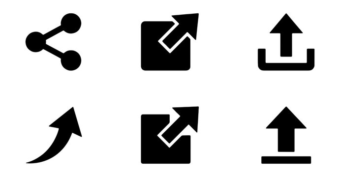 Share Upload Icons, Data Transfer, Connectivity, Outgoing Arrows, Vector Set