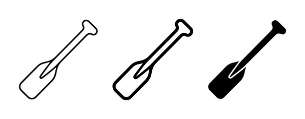 Oar Icons Set, Kayak Paddle Vector Graphics, Rowing Boat Oars, Water Sport Equipment, Nautical Symbols, Simple Outline and Solid Fill Designs © Shimu