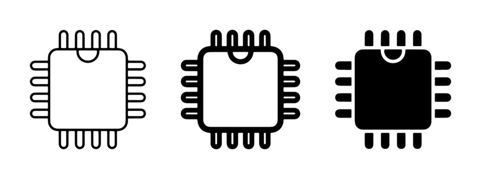Microchip Icons Set, Integrated Circuit Symbols, Computer Processor Graphics, Electronic Component Vector Illustrations