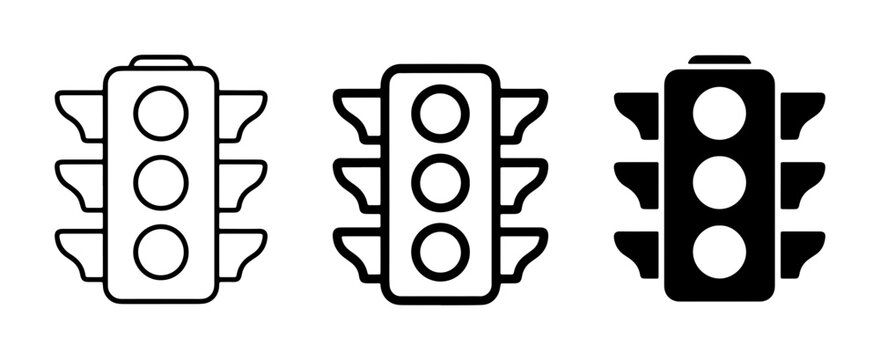 Traffic Light Icons Set, Signal Control Symbols, Road Safety Vector Graphics