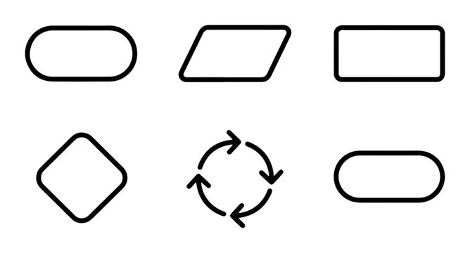 Basic Flowchart Shapes Set, Simple Geometric Icons for Process Diagrams, Business Workflow Elements, Vector Graphics for Presentations and UI Design