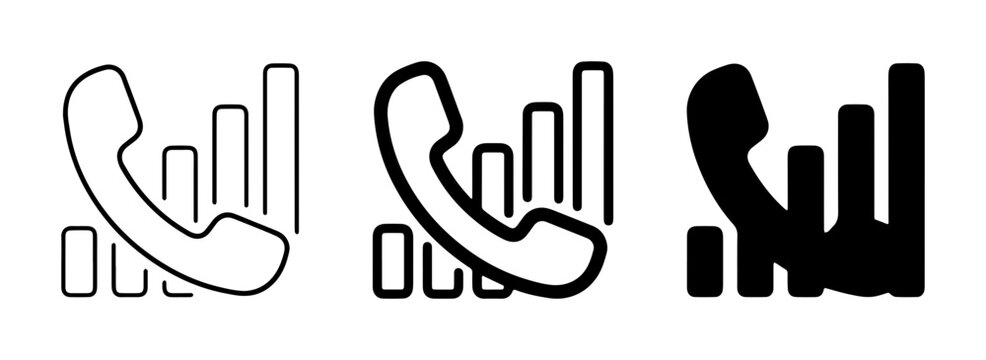 Phone Signal Strength Icons: Three Variations of Call Quality Indicator, Network Bars, and Reception Bars for Communication Technology