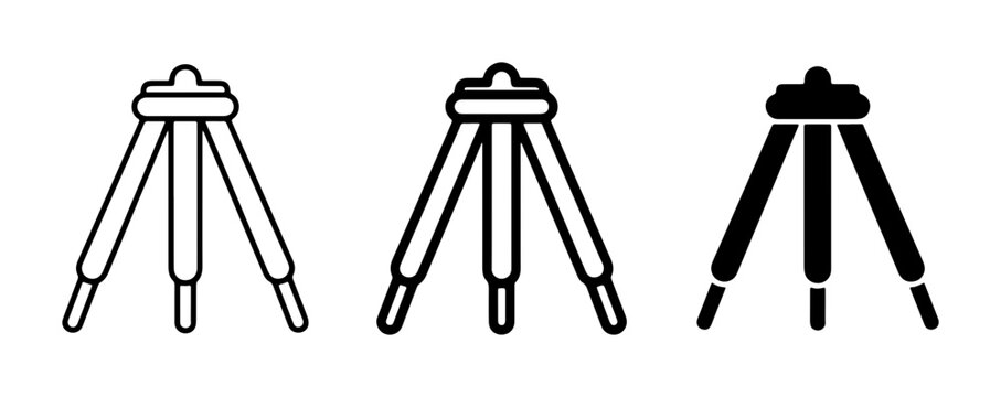 Tripod Icons Set, Stable Support Equipment, Photography Gear, Surveying Tool, Vector Graphics