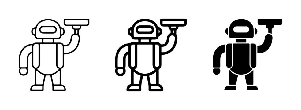 Robot Cleaner Icon Set, Automated Cleaning Service, Futuristic Maintenance Vector Graphics, Digital Assistant for Household Chores