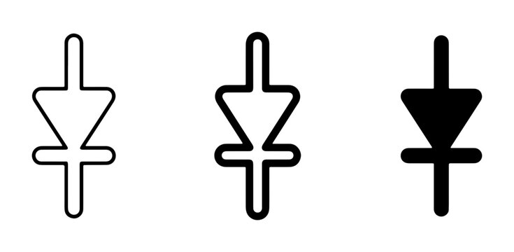 Electronic Diode Symbols, Vector Icons Set: Outline, Filled, and Silhouette Representations for Circuit Diagrams and Technology Concepts