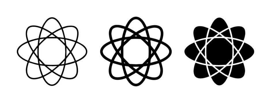 Atom Symbol Vector Icons, Atomic Structure Graphics, Science & Research Icons, Set of 3