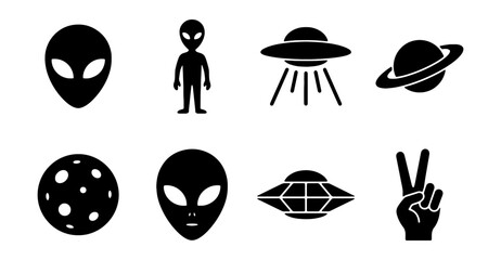 Alien Icons, UFO Symbols, Space Objects, Sci-Fi Vector Graphics Set © ROKON