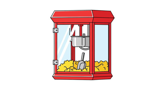 Cartoon Popcorn Machine with Fresh Popcorn and Scoop