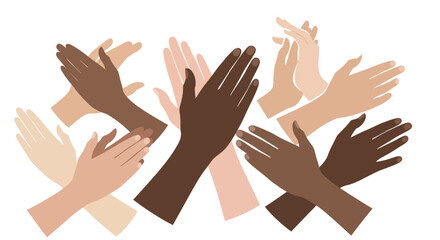 Fototapeta premium Multicultural Hands Clapping for Diversity and Inclusion - Celebration of Unity and Equality Minimalist Vector Illustration