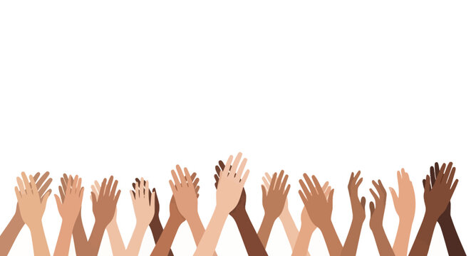 Diverse Hands Clapping and Applauding Together. Multiracial Unity, Celebration, and Support Illustration with Blank Copy Space.