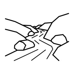 Abstract canyon landscape line art illustration showing rugged cliffs and river flow for outdoor adventure and travel themes © NorStock