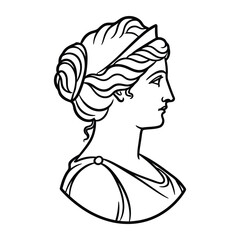 Profile portrait of ancient Greek goddess in silhouette line art style vector illustration for classical history or art theme © NorStock