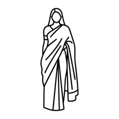Naklejka premium Traditional Indian woman wearing a saree outline icon for cultural fashion and ethnic clothing design projects