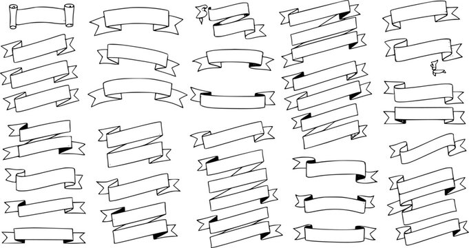 Hand-Drawn Ribbon Banner Collection: Vector Illustration of Decorative Scrolls and Badges for Design Elements