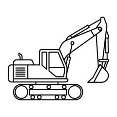 Naklejka premium Linear icon of excavator for construction site and heavy machinery industry or earthmoving equipment engineering graphics