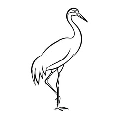Obraz premium Minimalist line art illustration of a tall standing crane bird isolated on a white background for creative design projects