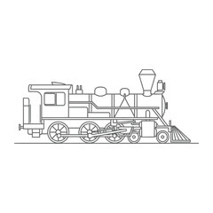 Detailed outline drawing of a vintage steam train engine for retro transportation concepts and technical illustration usage © NorStock