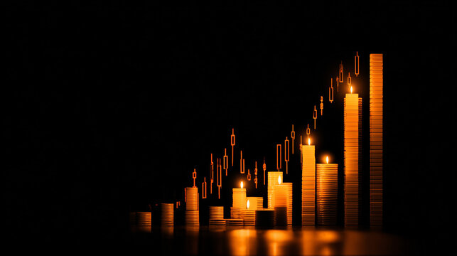 inance Abstract white background uptrend arrow with candlesticks and bar chart show innovation of economy business statistics with Earth network with glowing nodes and triangle polygon linesIt