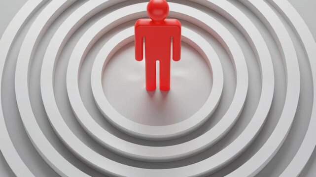  Navigating the Labyrinth of Decision: A single red figure stands at the heart of an intricate maze, symbolizing the complex journey through choices. 