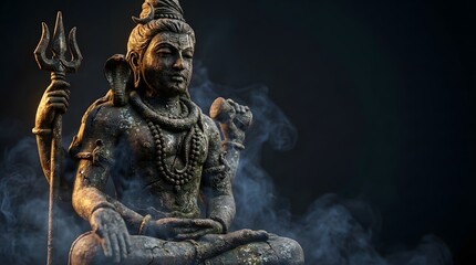 Fototapeta premium Sacred Shiva Statue with Dramatic Lighting and Dark Background