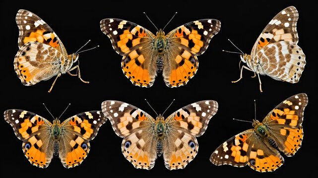 Close up of a butterfly showing vibrant orange and brown wing patterns