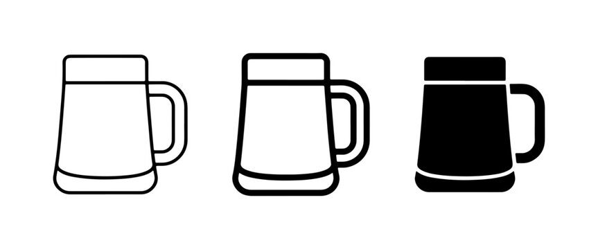 Beer Mug Icons: Outline, Filled, Solid Black Vector Graphics
